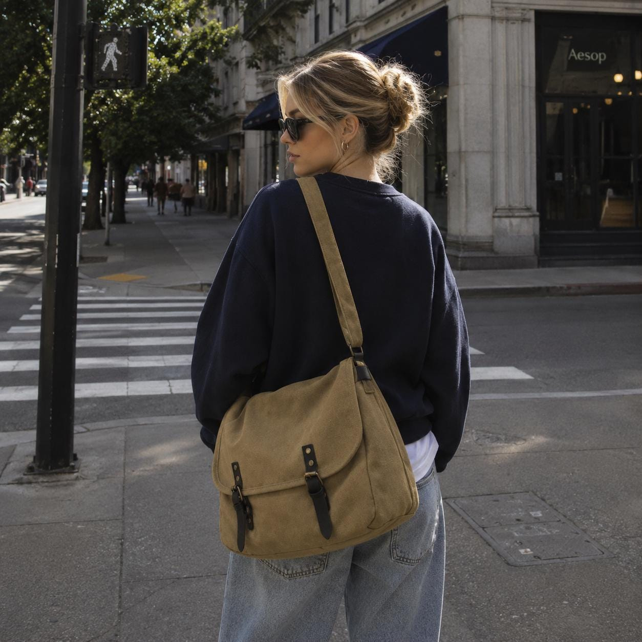 Khaki Canvas Messenger Bag